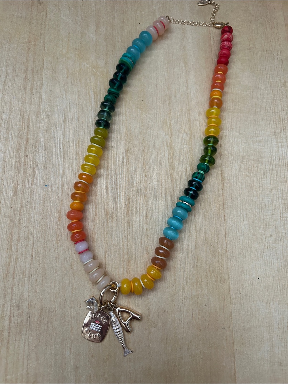 Anthropologie Multicolor Beaded Charm Necklace - Rainbow Glass Beads
